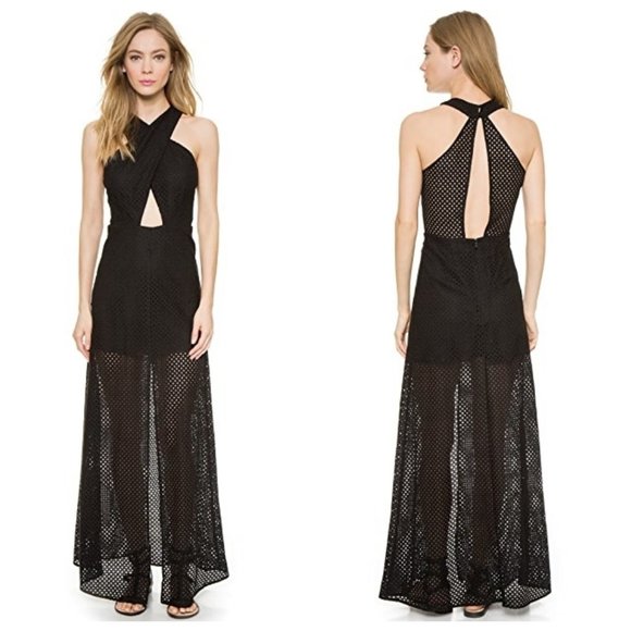 Line & Dot Dresses & Skirts - Line & Dot Spring Life Mesh Cut Out Cross Neck Dress Black M NWT